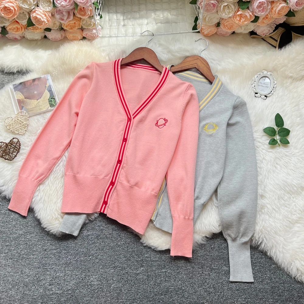 

YuooMuoo Korean Fashion Cardigans Women 2025 New Arrival Y2K Embroidery Long Sleeve Slim Knitted Cardigan Jackets Female Sweater