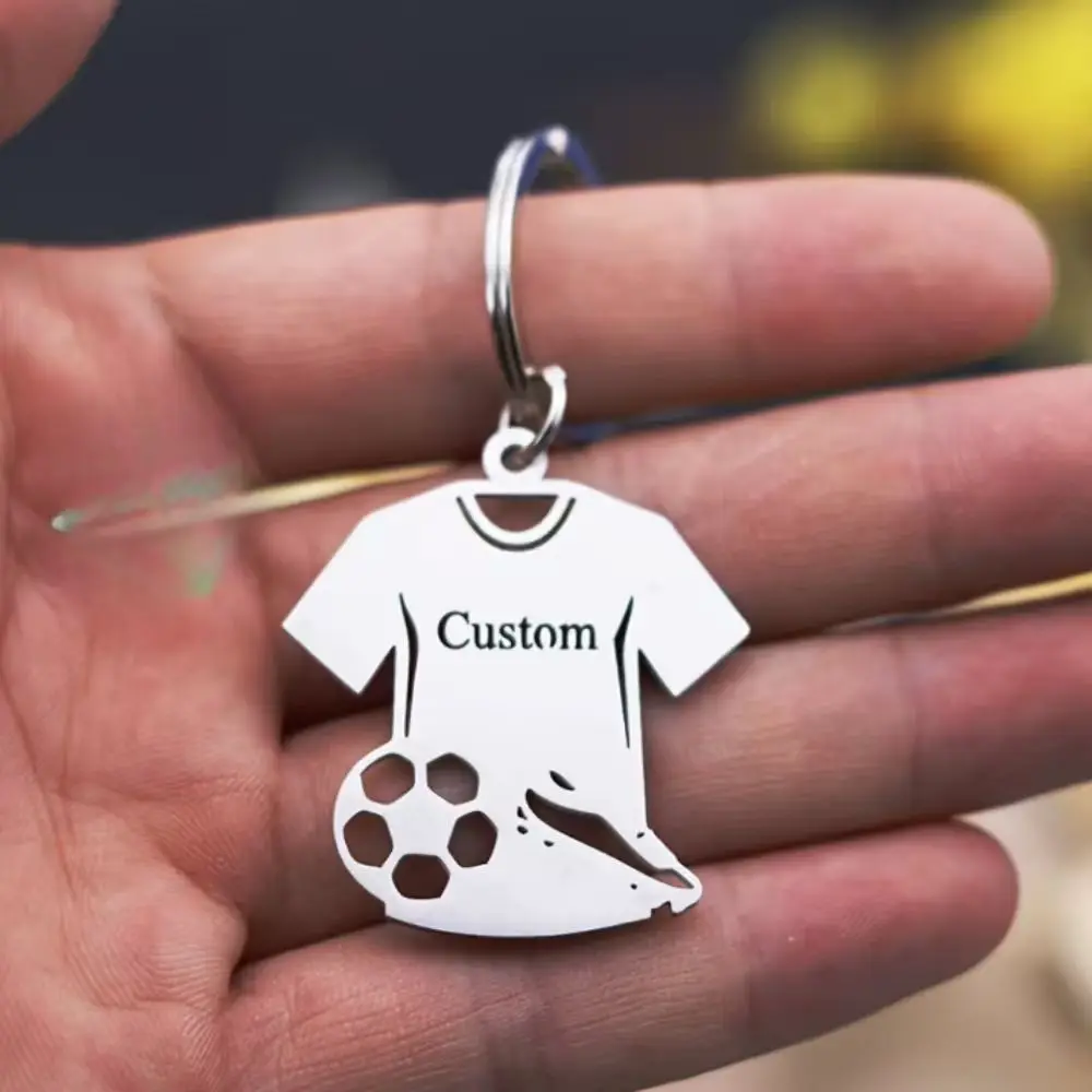 Personalized Football Jersey Keychain Custom Engraved Name Soccer Key Ring Stainless Steel Sport Souvenir Gift for Men Boys