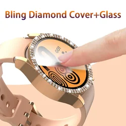 Glass+Case For Samsung Galaxy Watch 6/4 40mm 44mm Accessories Bling Diamond PC bumper+Screen protector Galaxy watch 6 Cover Case