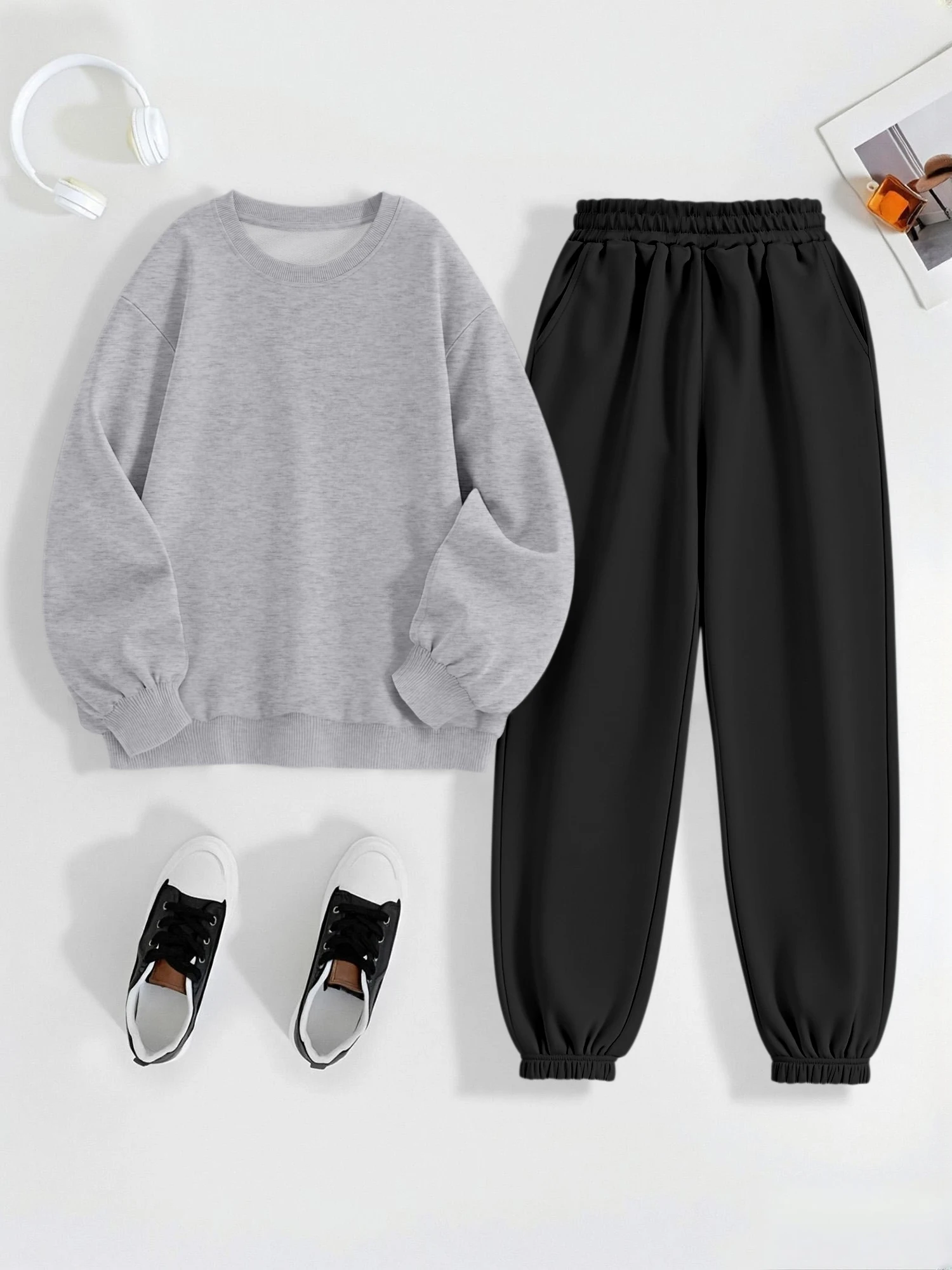 Drop‑Shoulder Loungewear Tracksuit, Soft Matching Sweat Outfit for Multi‑Scene Wear