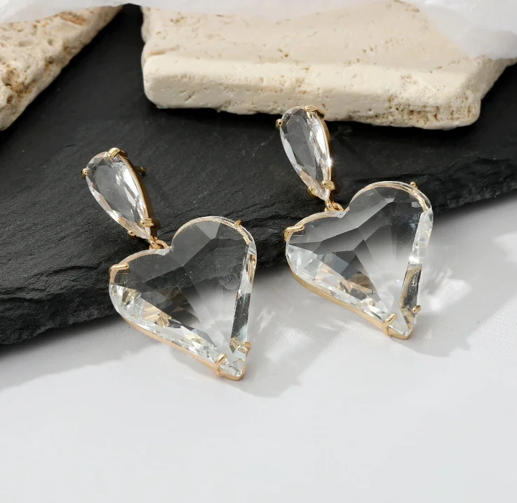 Vintage Crystal Big Heart Drop Earrings For Women Girl Gift Trendy Minimalist Love Pendant Earring Wedding Party Jewelry AE93