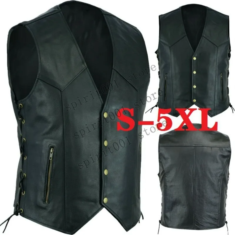 Homens vintage coletes jaqueta moda preto sem mangas com decote em v único breasted zíper casacos casuais motociclista motocicleta colete de couro