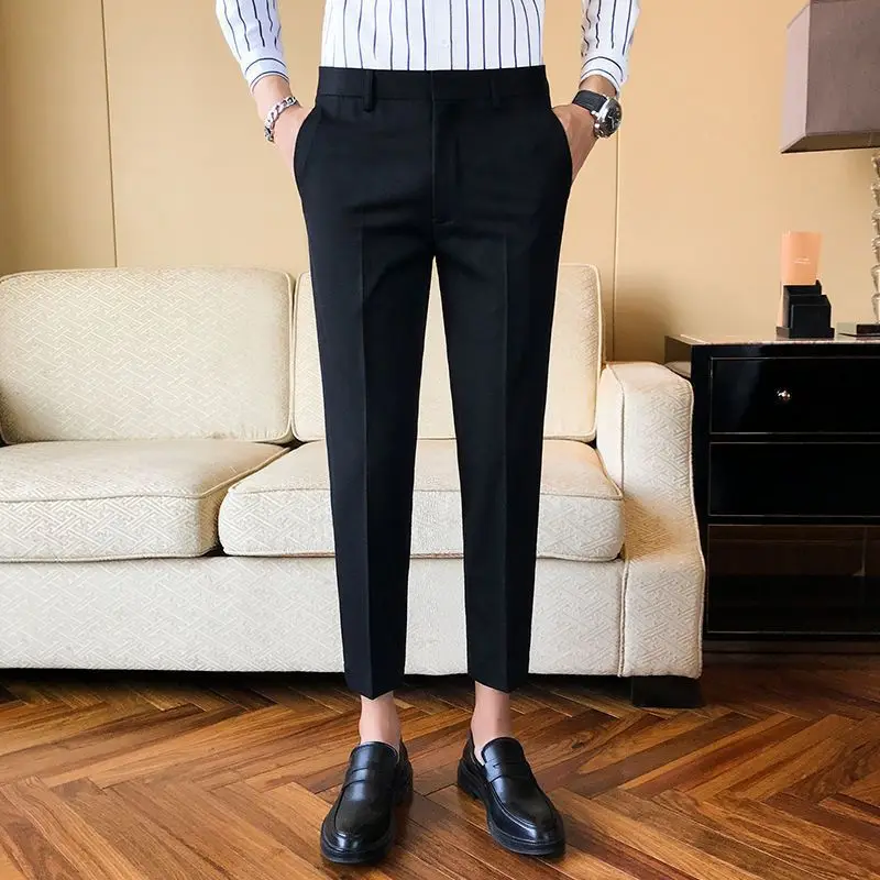 Men Spring Autumn Drape Straight Leg Ankle Dress Pants Casual Slim Fit Korean Style Trendy New Trousers Long Pants