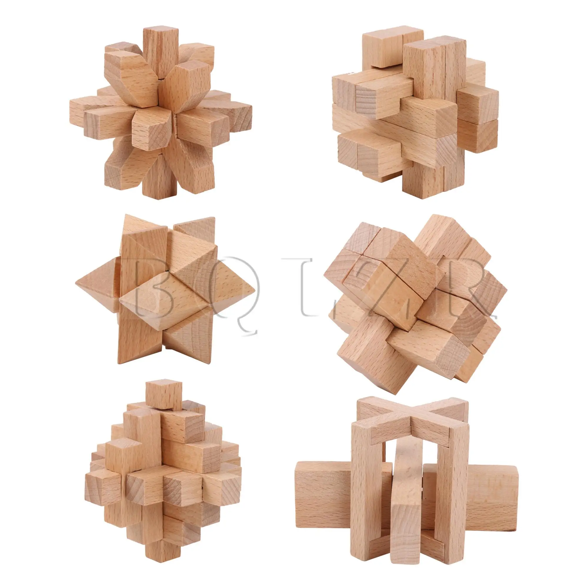 BQLZR 6-in-1 Lock Wood Puzzle for Home Decoration Difficulty Level 3 Desk Decor