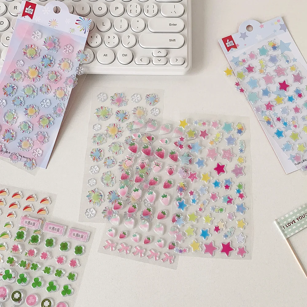 3D Journal Stickers Strawberry Clover Decorative Stickers for Phone Cases Fireworks DIY Craft Deco Stickers Supplies