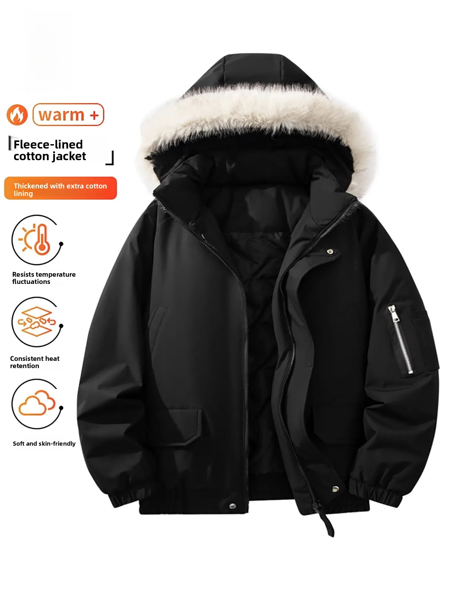 

Nanilu Men's down Cotton Jacket Windproof Waterproof Fur Collar Workwear Autumn Winter Warmth Zipper Closure Standard Fit