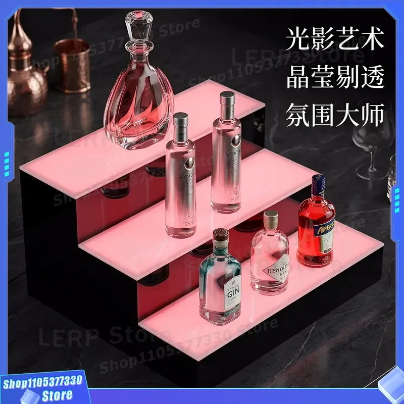 Acrylic LED Wine Rack Luminous Bottle Display Stand Multi Layer Bar KTV Shelf Colorful Light Holder Custom Logo for Home