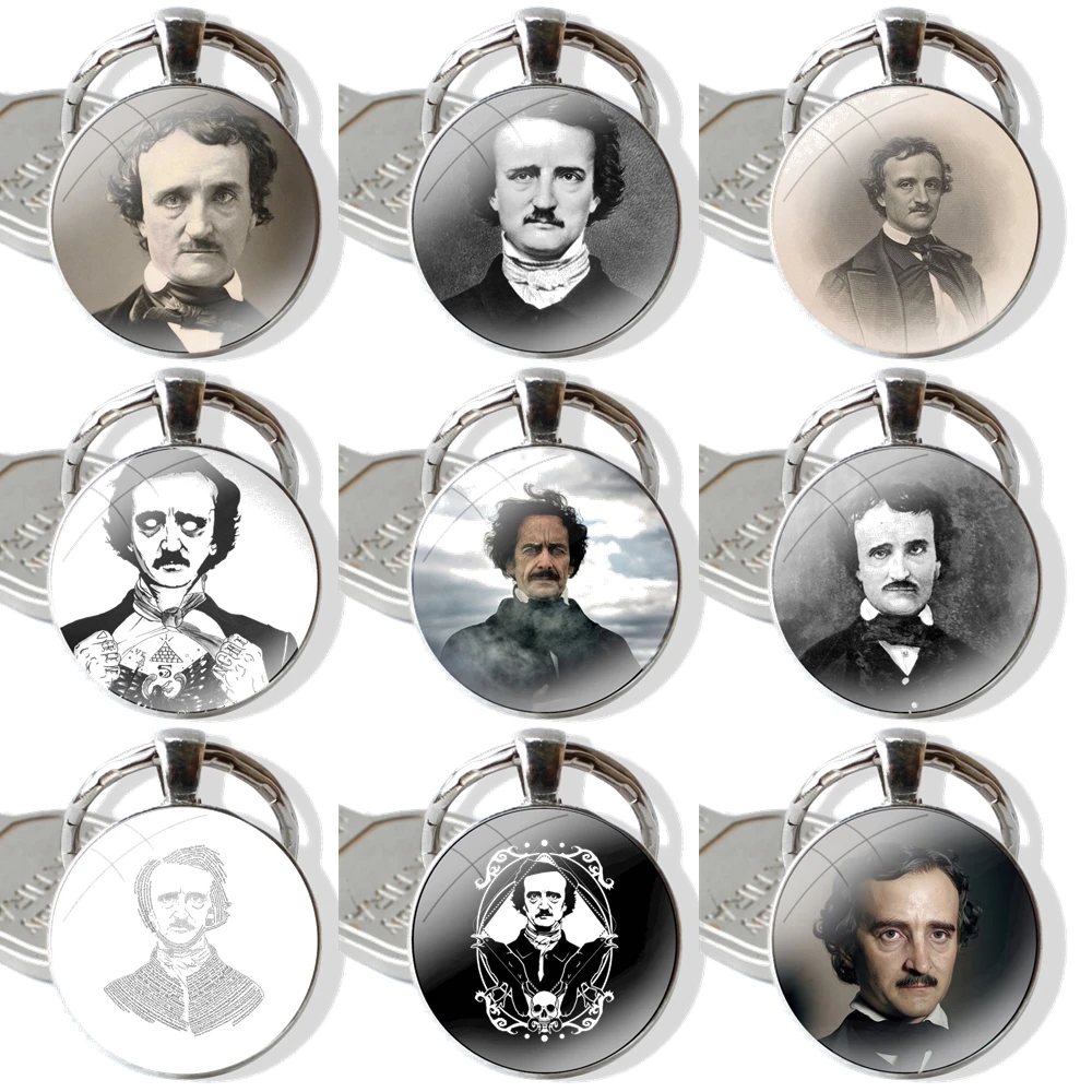 Edgar Allan Poe Keychain Handmade Glass Cabochon Key Ring Holder Pendant Key Chains