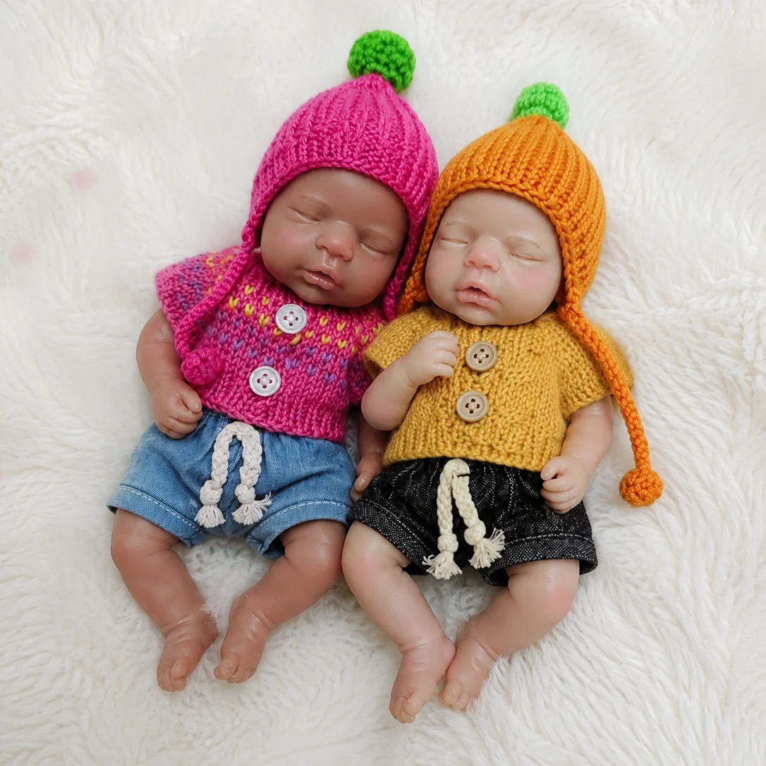 2 Sets Clothes/1 PCS Mini Palm 15cm Open Mouth Solid bebe reborn de silicona Girl Dolls With Painted Skin Washable Newborn Dolls