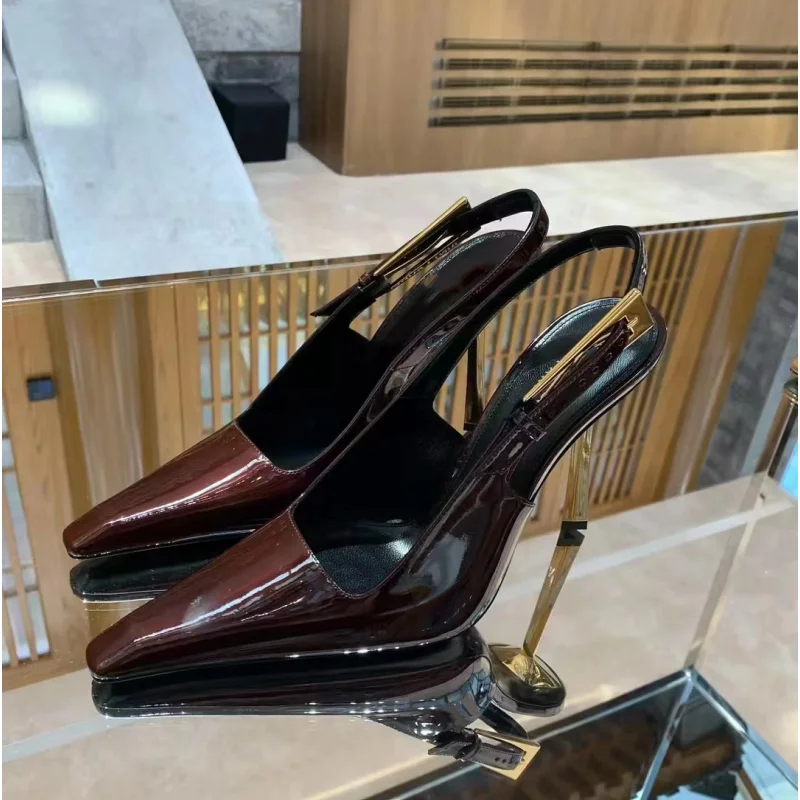 Summer And Autumn Sexy Fashion Pointed Sandals New Baotou Pattern/Metal Buckle/Irregular Metal High Heels Banquet Shoes Large