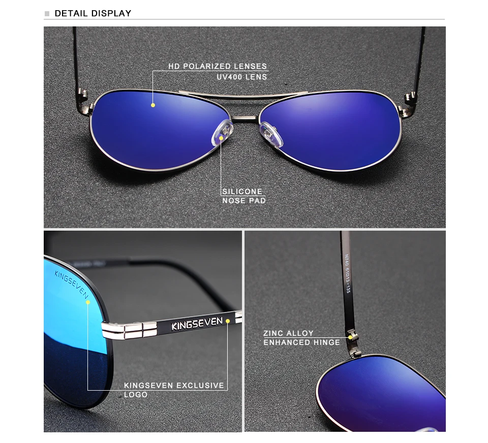 KINGSEVEN Neue Upgrade Aviation männer Sonnenbrille Polarisierte Anti-Glare Sonnenbrille Fahren Brillen Gafas De Sol – Detail 2