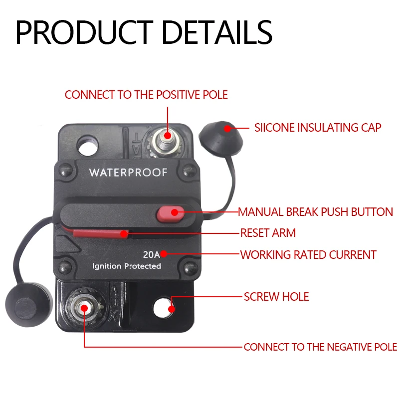 【1PCS】30A-300A Circuit Breaker 12V Trolling with Manual Reset Boat Manual Power Protect for Audio Fuse Car 48VDC Waterproof