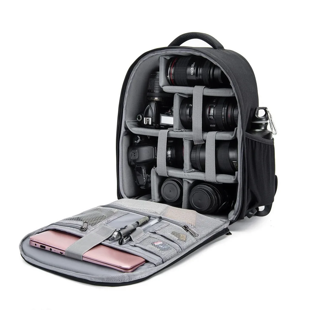 Multi Function Camera Backpack Large Capacity Water Repellent Nylon Shockproof Air Cushion Straps for DSLR Mirrorless Lenses