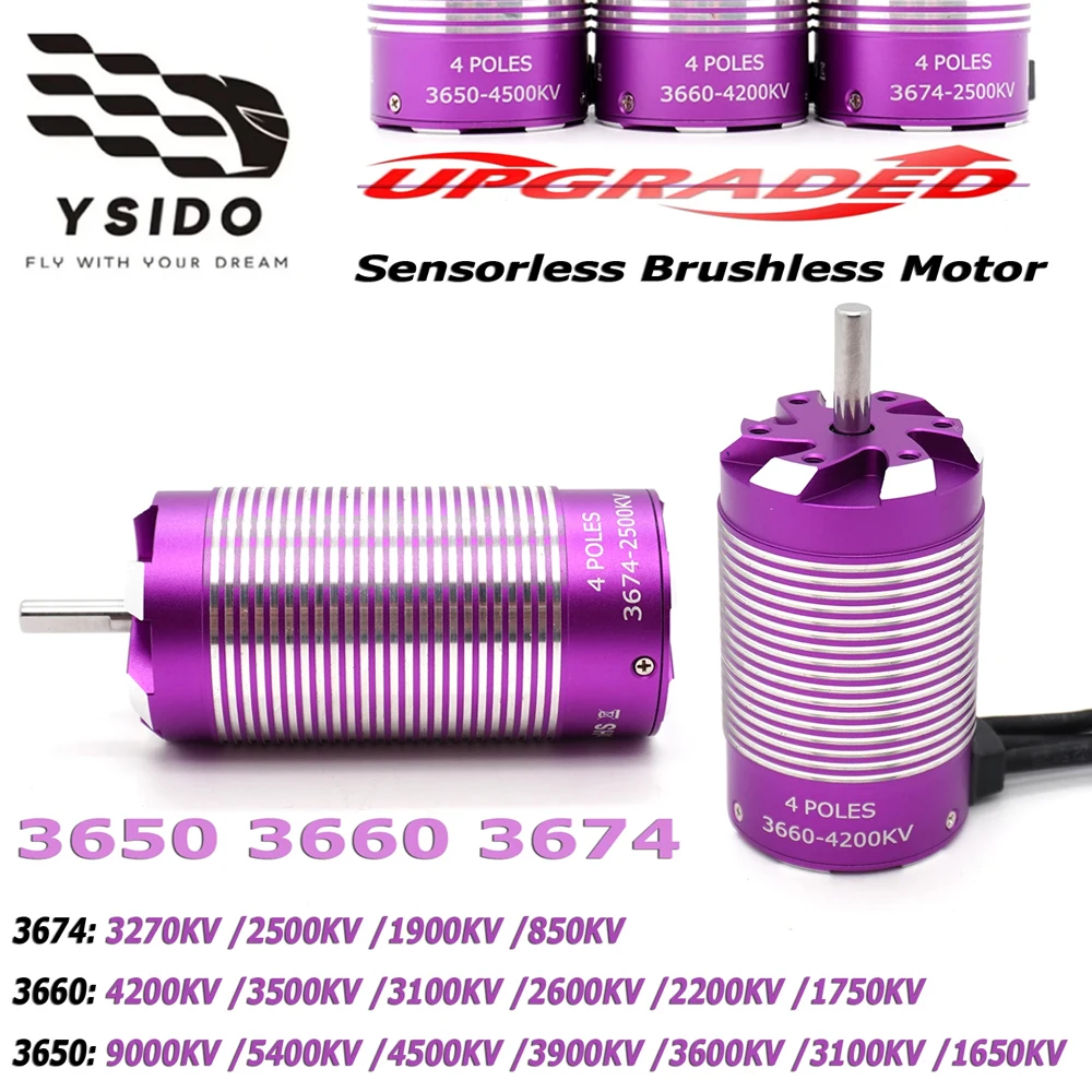 

YSIDO 3650 3660 3674 Бессенсорный бесщеточный двигатель для 1/8 1/10 осевого Traxxas TRX4 Wltoys MJX RC Car Drift Racing Off-Road Truck