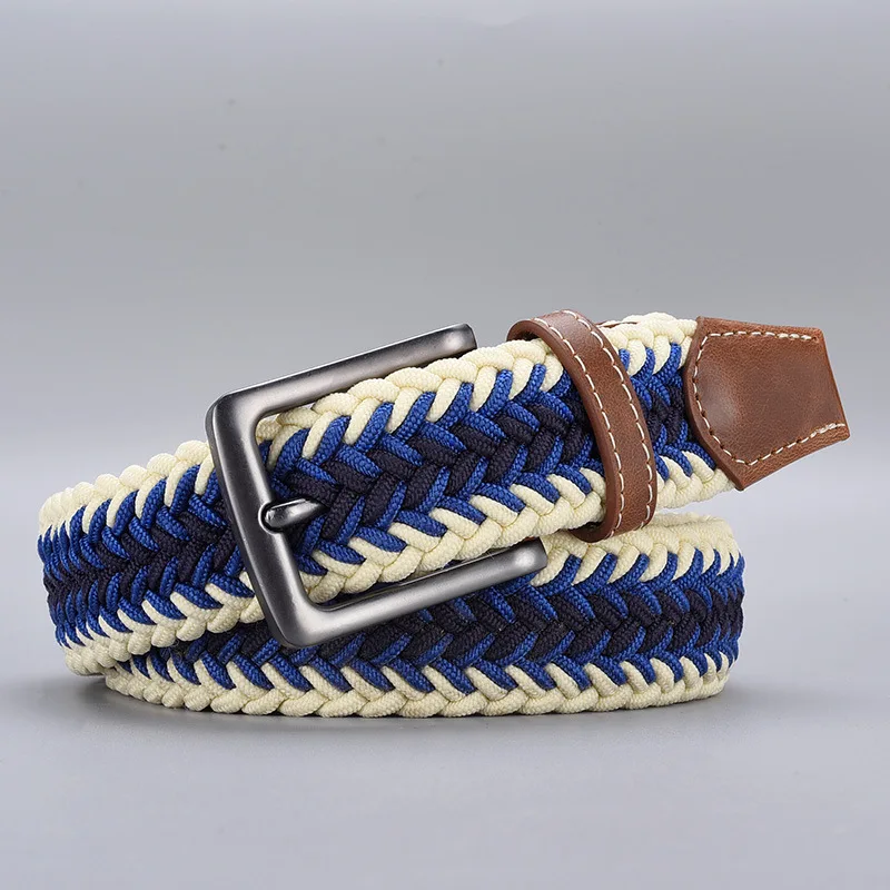 Men's Fishbone Pattern Elastic Braided Belt, Canvas Stretch Waist Belt for Men