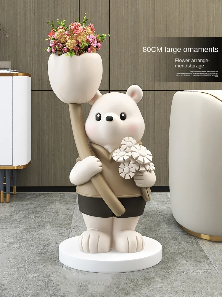 Home Decor Sculptures Living Room Decoration Creative Daisy Bear Large Flowerpot OrnamentsResin/Fiberglass Lovely Animal Statue