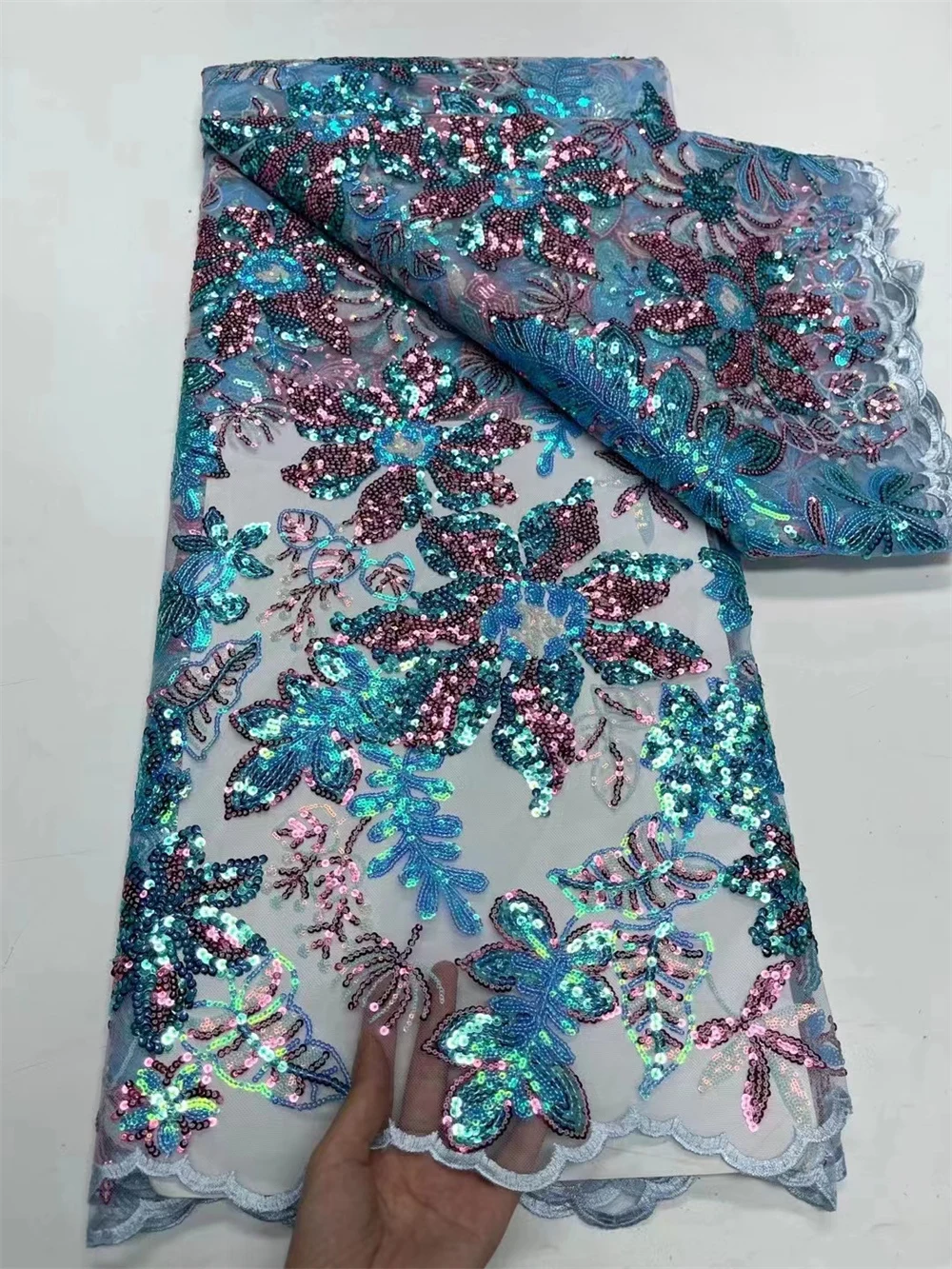 5yards african french lace fabric high quality african sequins net lace embroidery Evening dresses For Wedding DIY Fabric
