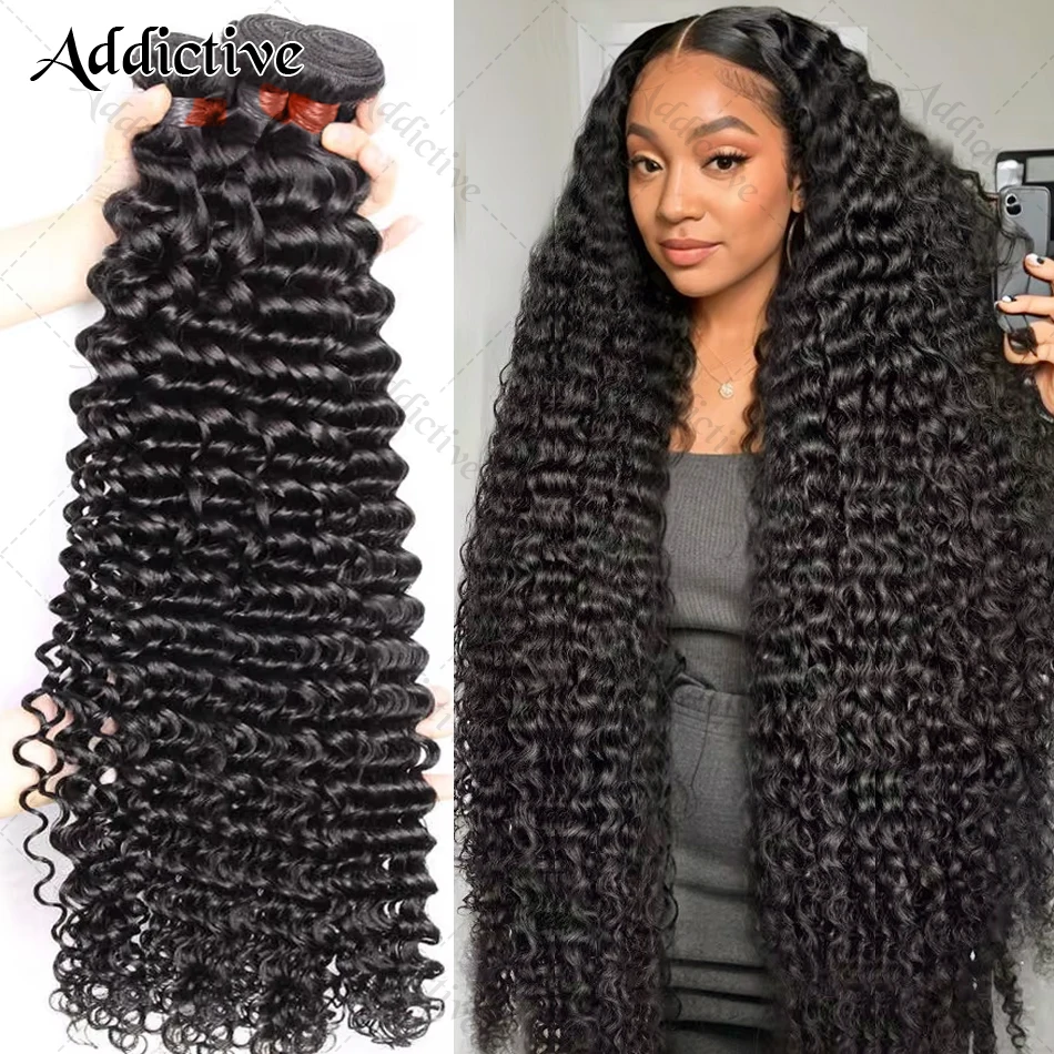 30 40Inch Deep Wave Unprocessed Raw Hair Extensions Bulk Human Hair For Braiding Quick Weave Loose Curly Double Weft Bundles