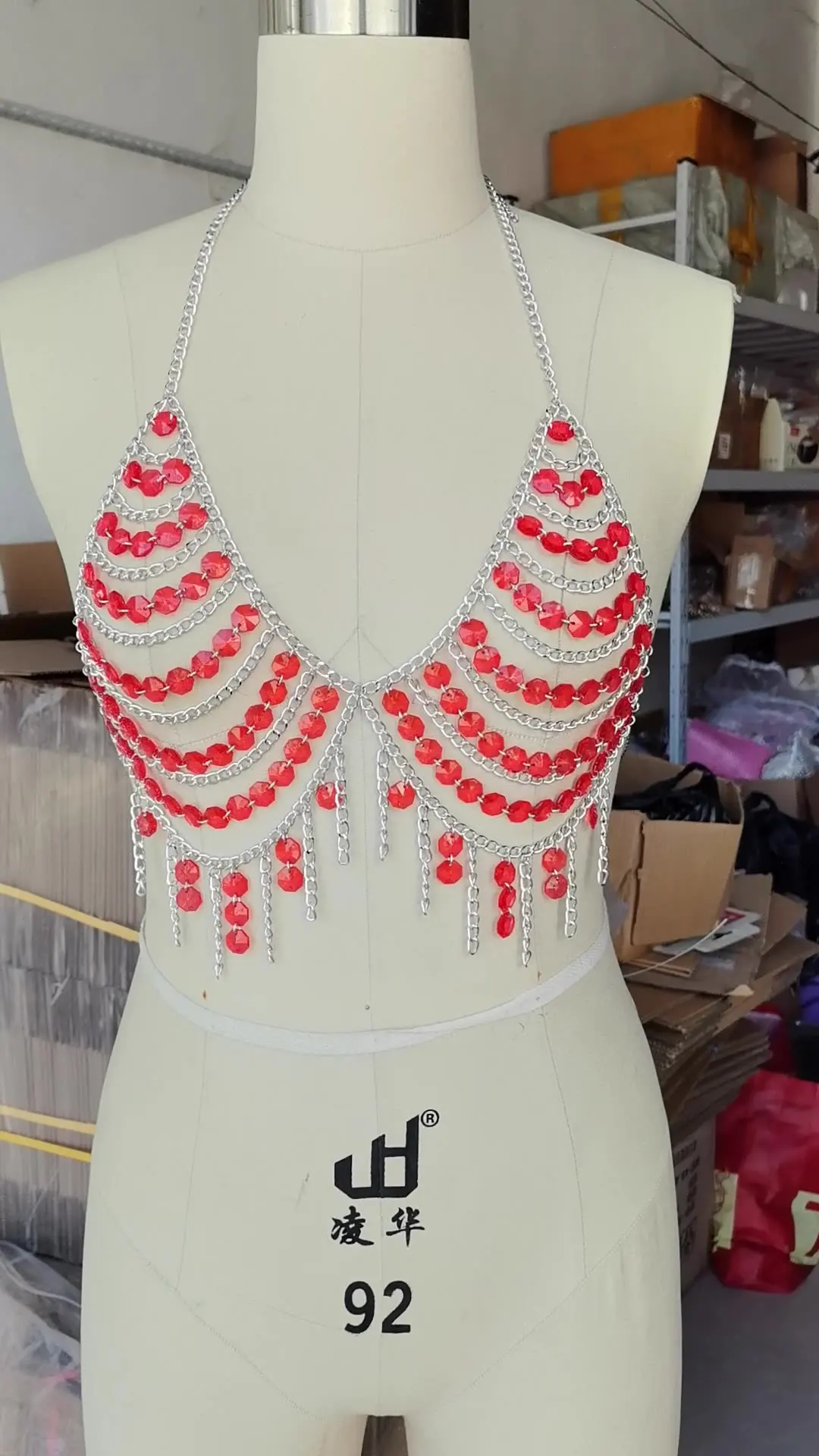 Carnival Music Festival Party Fashion Body Chain Hot Girl Hot Spicy Red Sexy Chest Chain Multi layer Strap Decoration