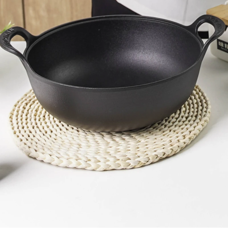 Кастрюля для слитков с чугунной крышкой, утолщенная кастрюля без покрытия, бытовой многофункциональный вок с плоским дном, встроенный горшок для супа с микродавлением