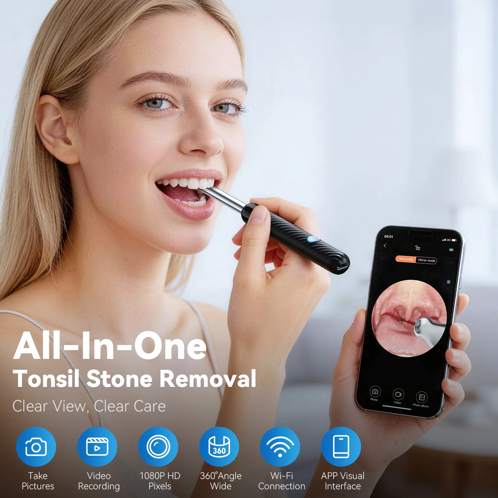 JianYouCare New Tonsil stone removal ear wax cleaner 1080 PHD Visual Camera Wi-Fi APP 5 heads tonsil tartar kit USB Rechargeable