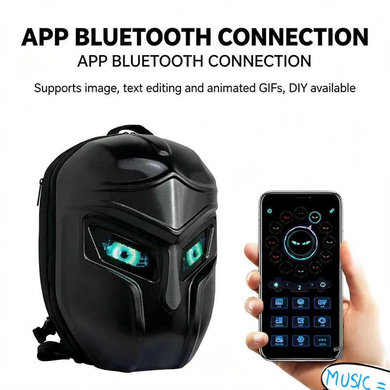 Motorcycle LED Backpack APP Control DIY Display GIF Text Hard Shell Waterproof Woman Rider Backpack Men Riding Laptop Backpack