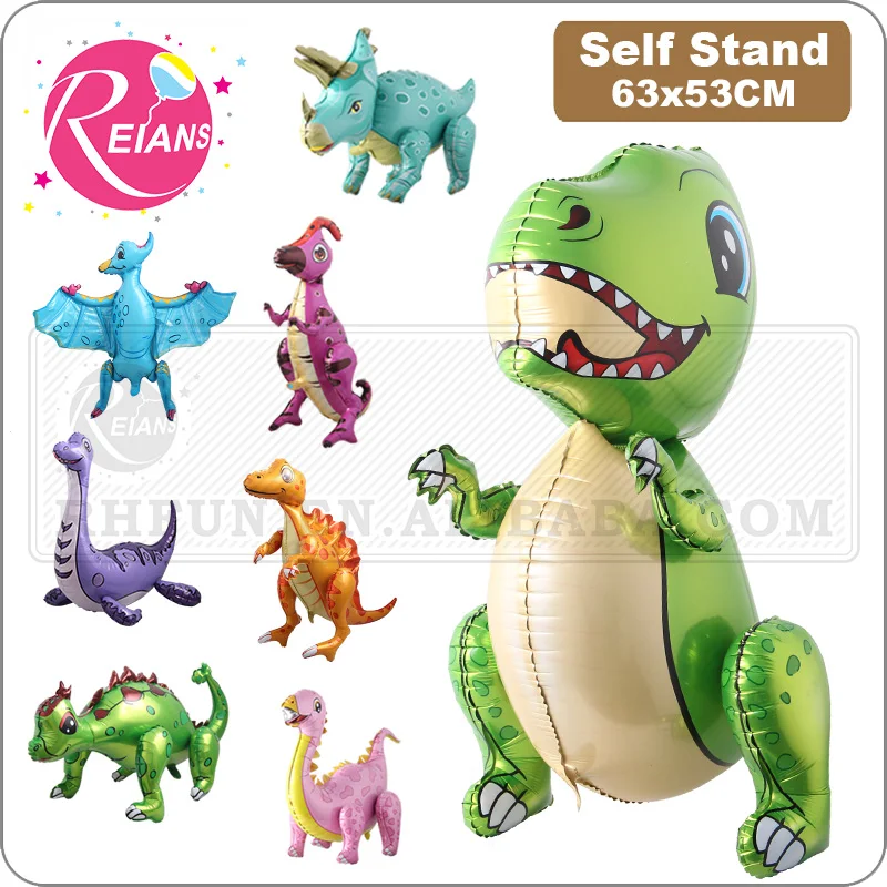 Self Stand Cartoon Giant Green Dinosaur Animal Foil Balloon Happy Birthday Dino World Decorations Jungle Party Supplies Boys Toy