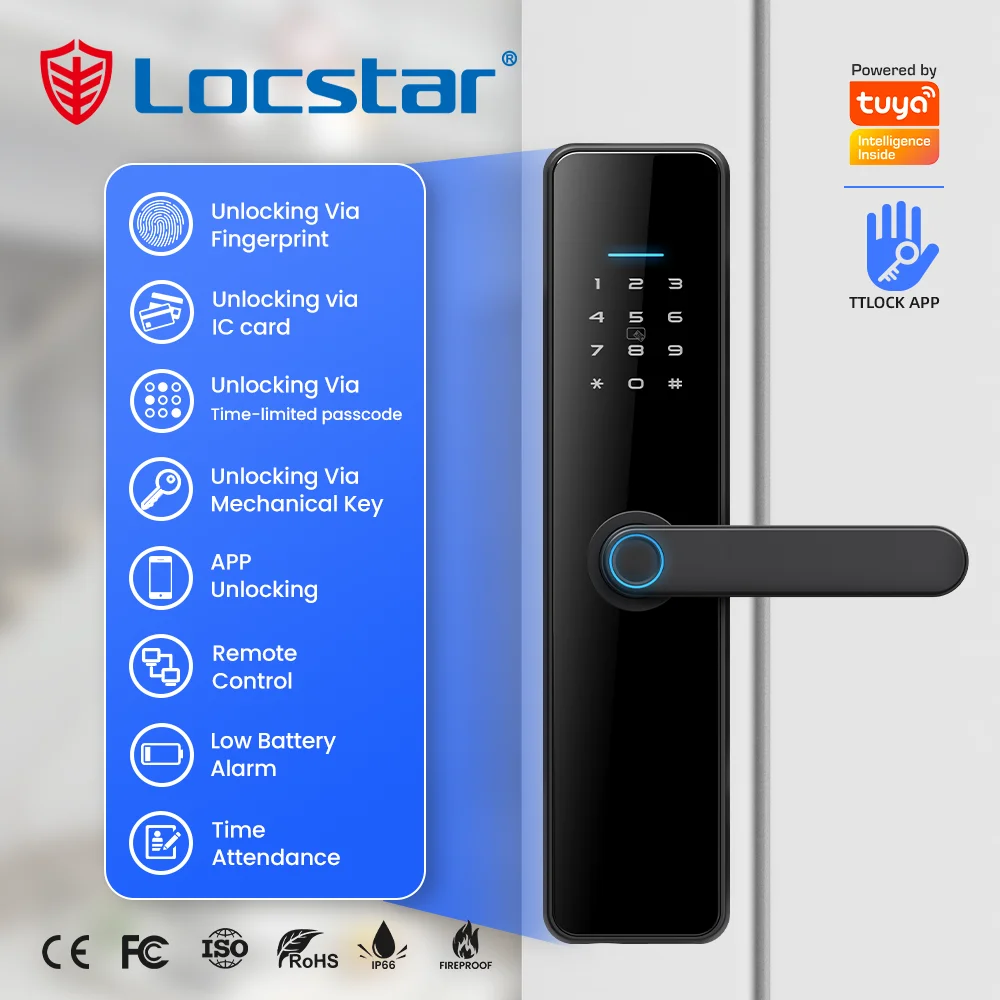 001 Locstar High Security Anti Theft Smart Door Lock Tuya Wifi Biometric Intelligent Ttlock Electronic Fingerprint Door  Smart L