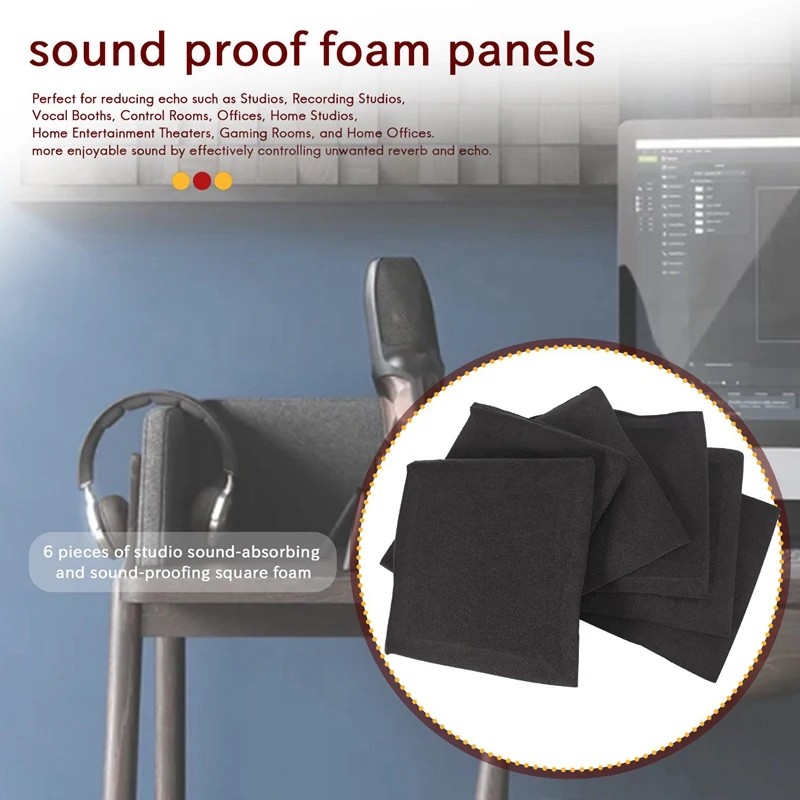 6 Pcs Studio Acoustic Foam Sound Proofing Ceiling Tile Panels Studio KTV Noise Absorption Square Foam, 25 X 25 X 5Cm