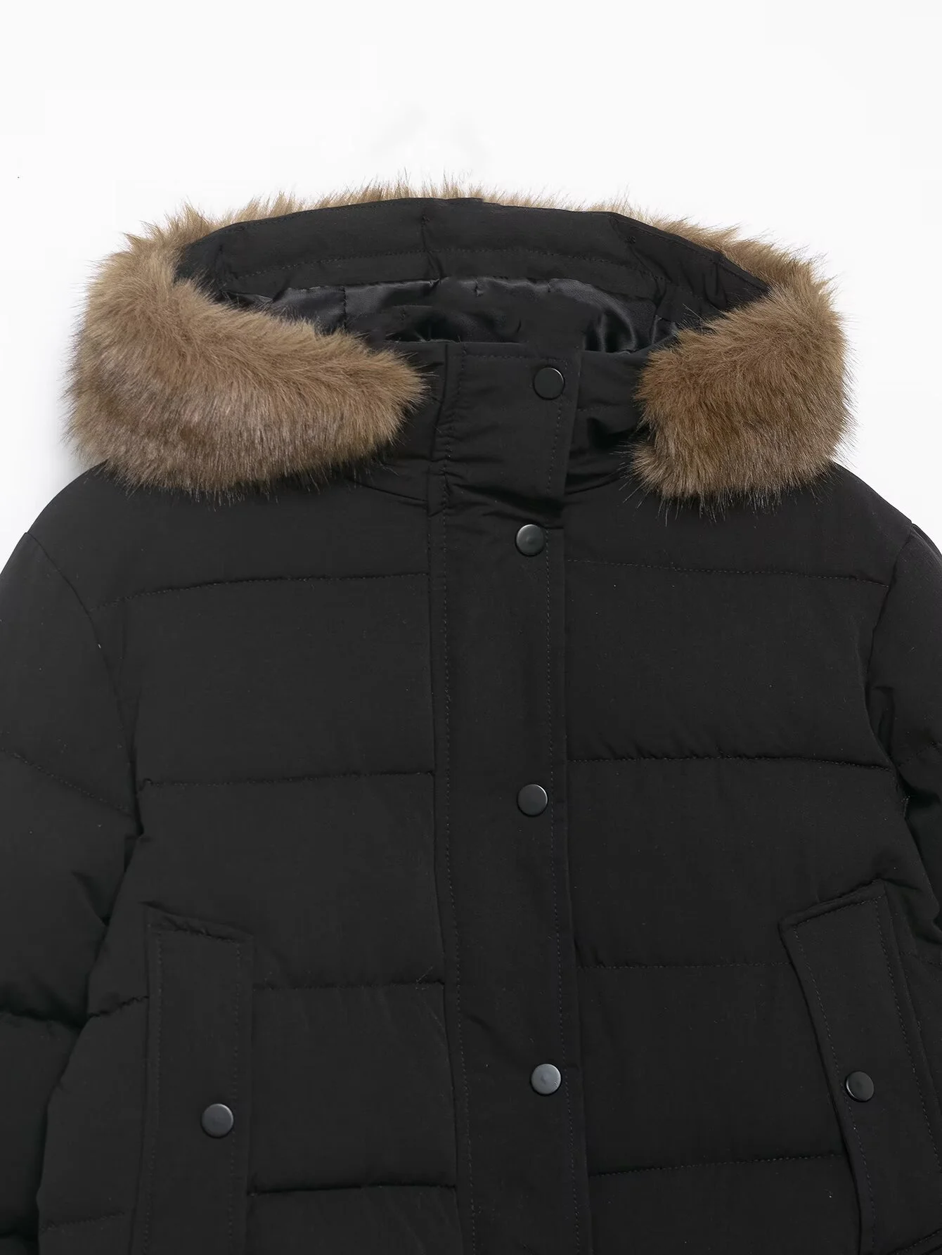 2025 winter new women's casual style standing collar long sleeved zipper style fur collar decoration short cotton jacket