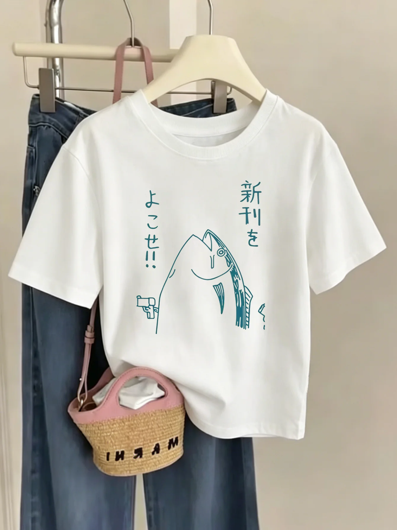 Kids Funny Japanese Style Cartoon Fish Meme Graphic Tee Boys Girls Family Matching Short Sleeve Art Casual Everyday T Shirt