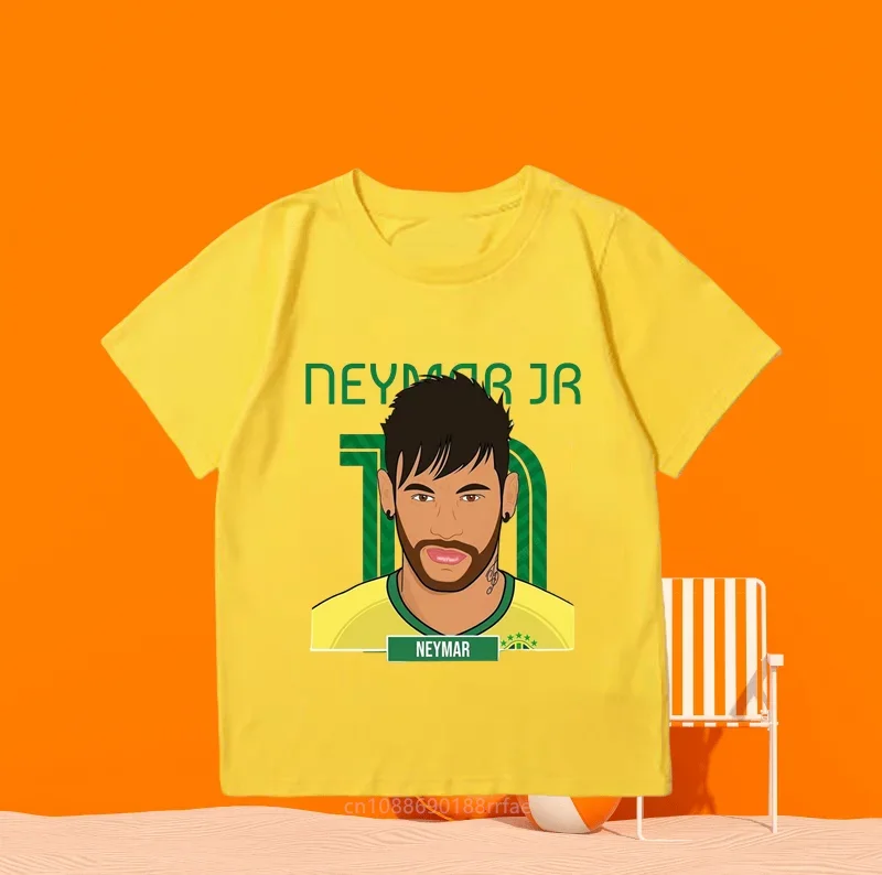 Football star Neymar cartoon children's T-shirt short sleeved top casual fashion sports boys and girls summer 3-14 years old