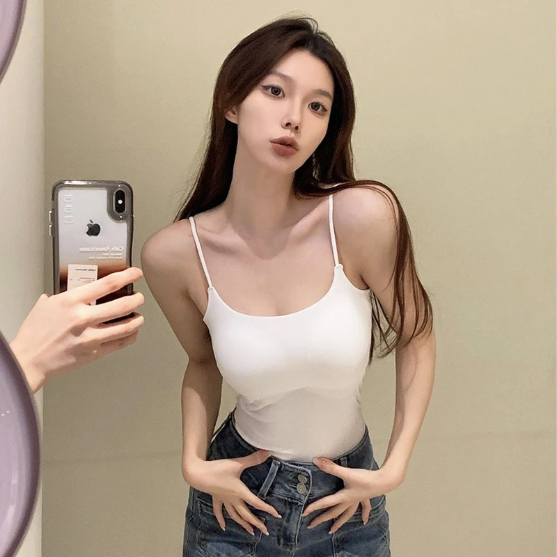 Summer Simple Sling Camisoles Women Crop Top Sleeveless Shirt Lady Bralette Tops Strap Skinny Camisole Base Vest Tops