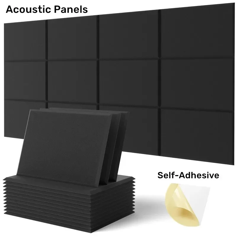 6PCS Black Large Soundproof Acoustic Panels High Density Sound Proof Felt Wall Tiles Bulletin Cork Boards for Home Door Studio