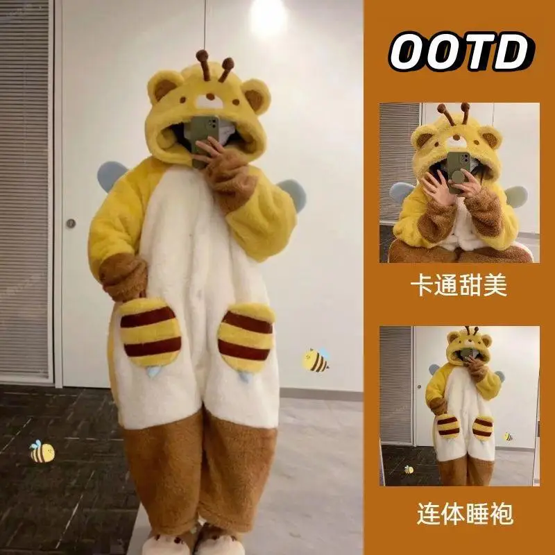 

MINISO Bee Bear Robes Cosplay Costumes Halloween Onesies Anime Adult Nightgown Xmas Carnival Funny Pajamas Kigurumi