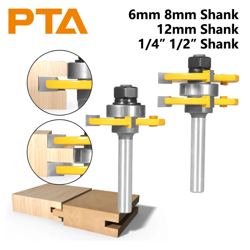 T & G 어셈블리 커터 생크 라우터 비트, 목재 페이스 밀용 목공 밀링 커터, 35/47.6mm, 6mm, 6.35mm, 8mm, 12mm, 12.7mm, 2 개