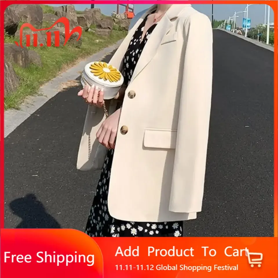 

New Solid Blazers Women's 2026 New Korean Casual Loose Suit Jacket Woman
