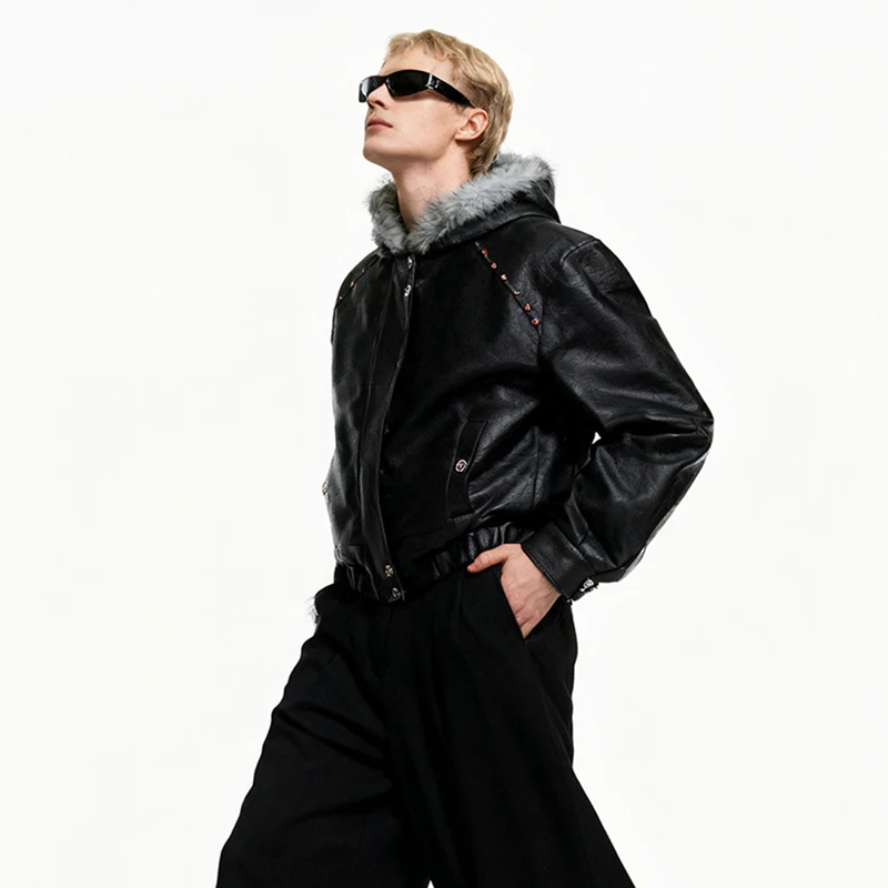 LUZHEN Fur 2026 Winter New Fashion High Quality Faux Liner Hooded Leather Jacket Men's Handsome Patchwork Decorate Parka JY8603
