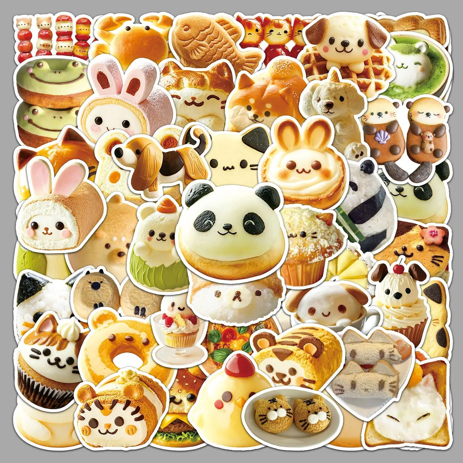 

10/30/50PCS Cartoon Animal Bread Cookie Stickers Creative Cute Food Decoration Mobile Phone Case Notebook Waterproof Toy Gift