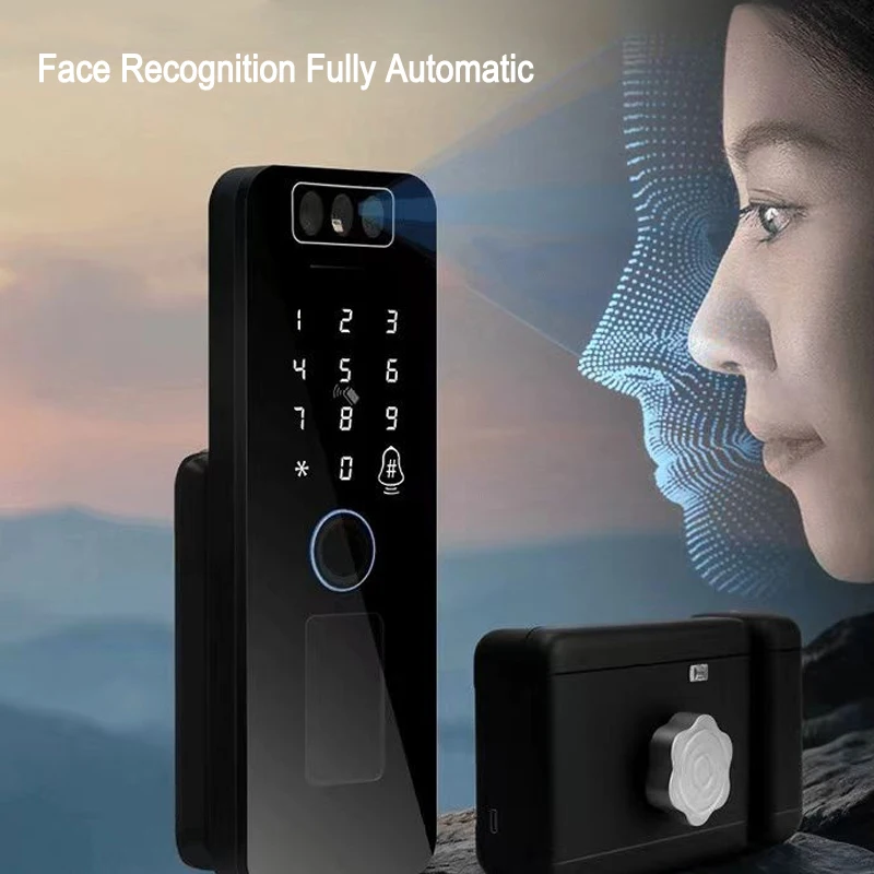 Smart WiFi Door Lock Waterproof Tuya Face Recognition Fingerprint RFID Card Password APP Control Rechargeable Li-Battery Include