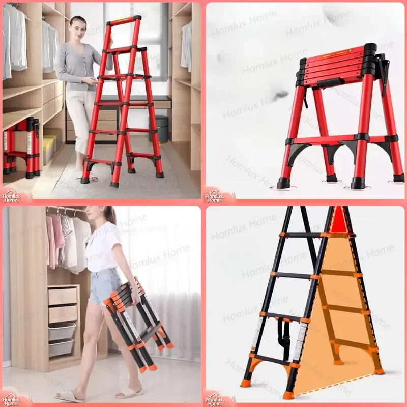 Aluminum Folding Step Ladder Telescoping 4 Step 5 Step Household Stool for Home Kitchen Moving Storage Garage Workshop