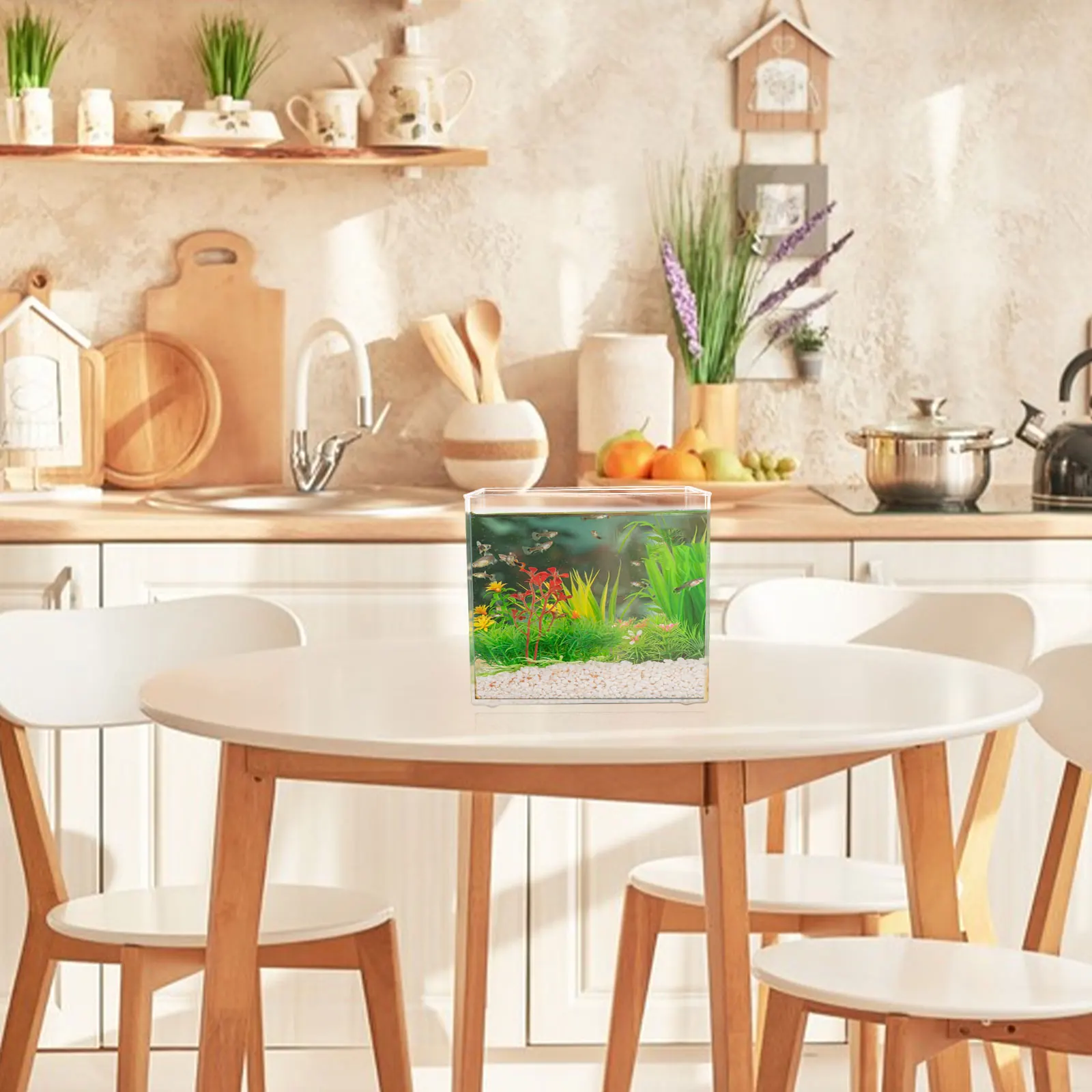 

Small Plastic Desktop Fish Tank Mini Aquarium Household Betta Fish Bowl Multi-Use Clear Tank for Goldfish Plants Turtles