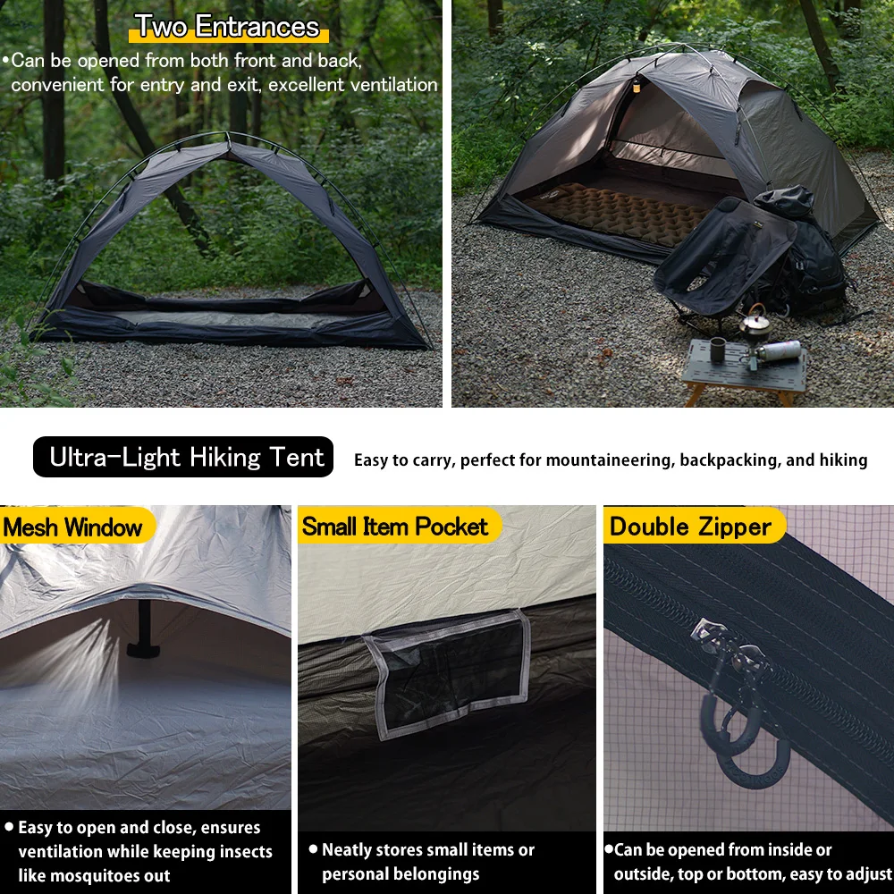 Soomloom 2 Person Outdoor Trekking Tent - Renatta Ultralight Portable Hiking Tent, Backpacking Tents for Camping Mountaineering Hiking, 20D Nylon Easy Setup Camp Shelter image 15