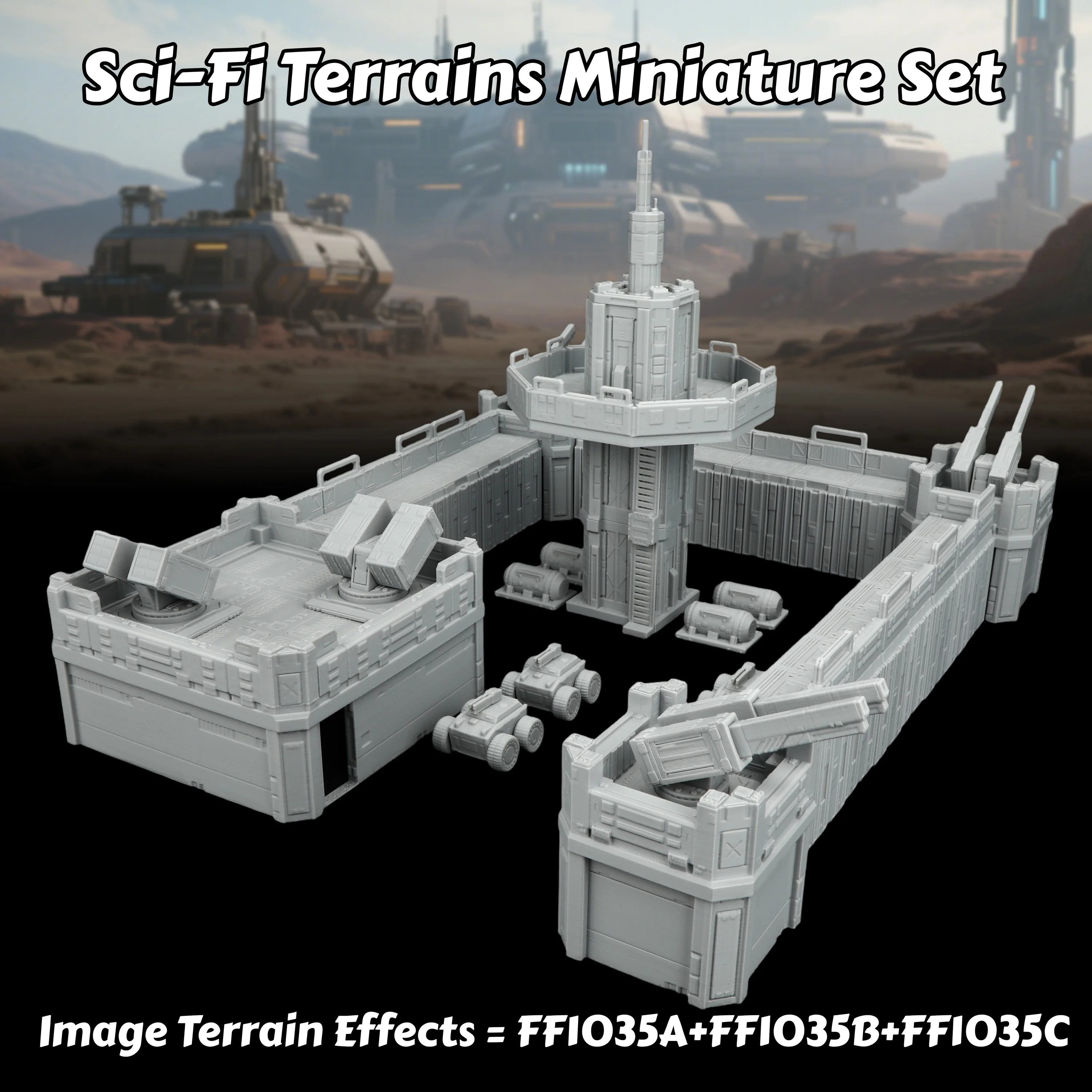 Sci-Fi Industrial Terrain Miniature Set, 28mm/1:56 Scale Futuristic Platforms, Modular Tabletop RPG Ground Defense Emplacements