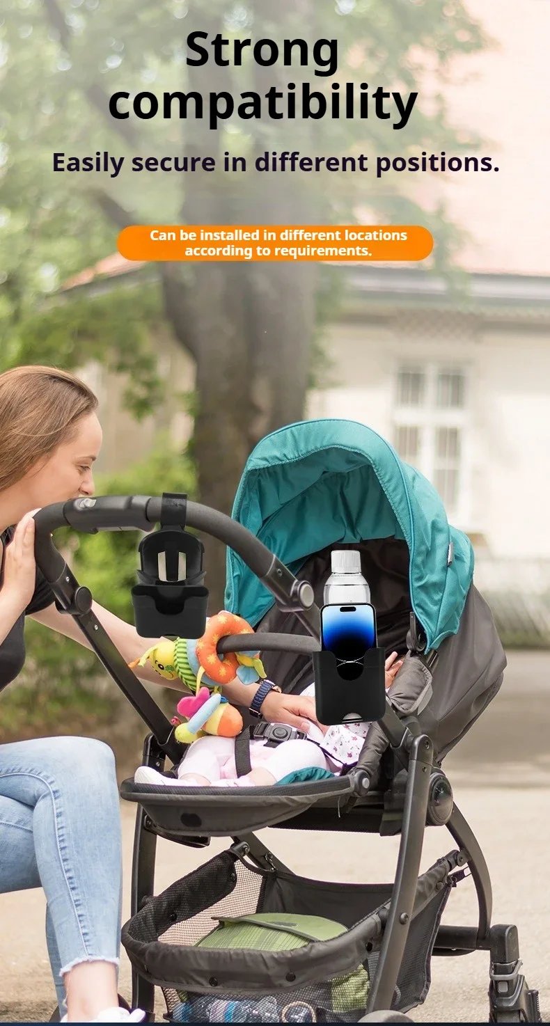 2-in-1 Universeller Kinderwagen-Getränkehalter mit Handyhalterung, Universeller Flaschenhalter für Fahrrad Rollstuhl Kinderwagen Zubehör – Detail 5