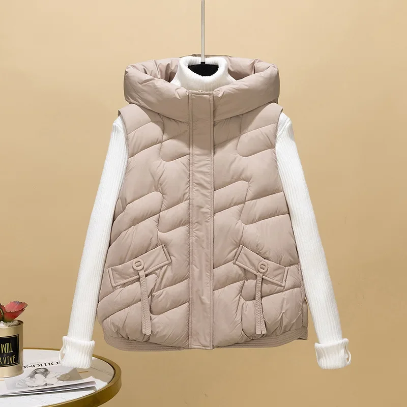 

2025 New Woman Jacket Vest Autumn Winter Cotton-Padded Coat Vest Female Hooded Sleeveless Cotton Jacket Waistcoat Chaleco Mujer