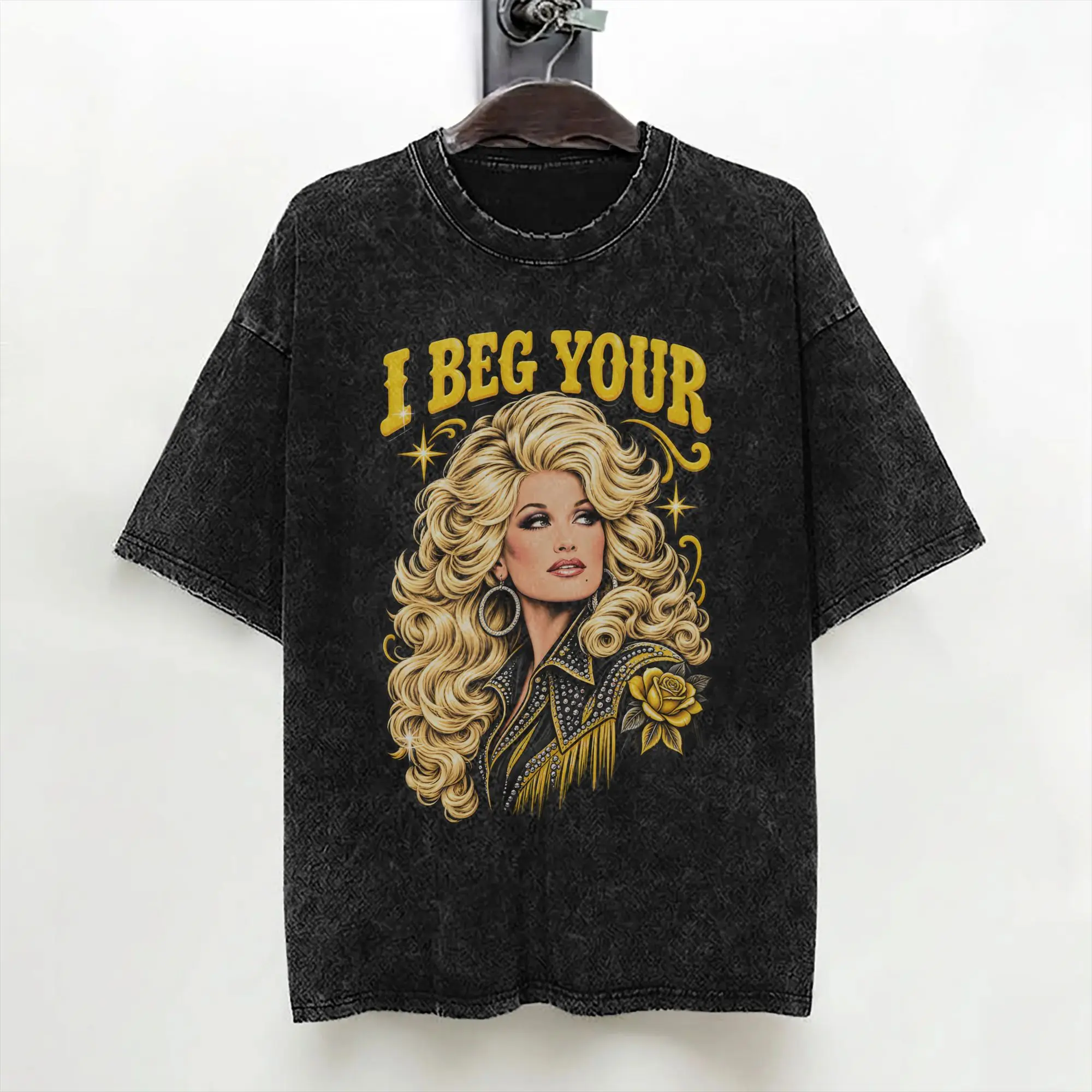 Singer D-Dolly Parton T Shirt Washed 100% Cotton Oversize T-Shirt  Novelty for Men Women Streetwear Printed Tops Tees