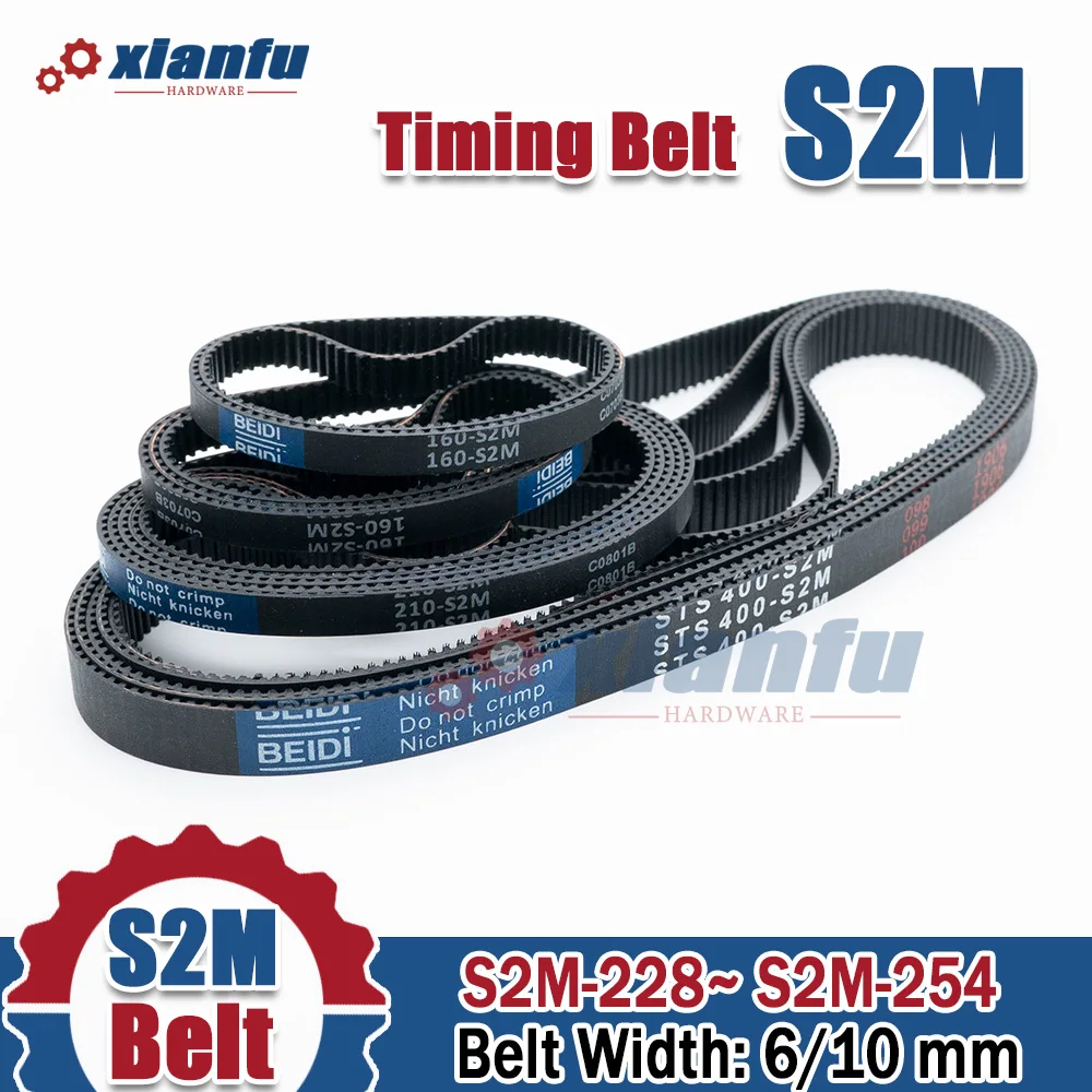 

S2M Rubber Timing Belt Synchronous belt Width 6/10mm For 2M Timing Pulley Length S2M-228 230 234 236 238 240mm Pitch 2mm 242 246