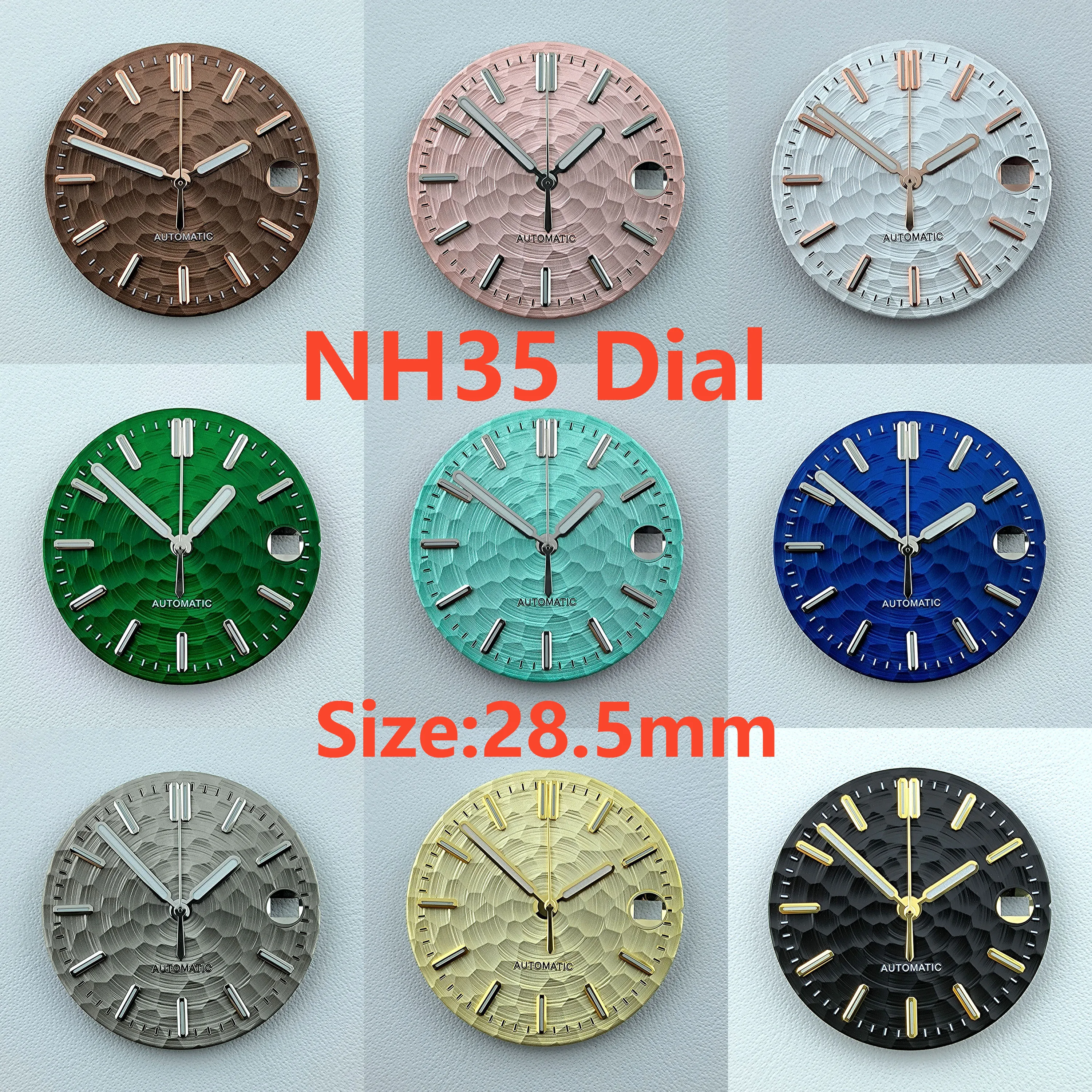 Nh35 dial sem logotipo logotipo personalizado dial 28.5mm verde luminoso ajuste nh35 movimento relógio acessórios peças de relógio