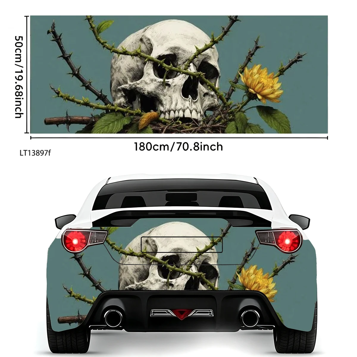 Dark Vintage Skull Thorn Yellow Flower Art Car Rear Tail Sticker Waterproof Vinyl Universal Vehicle Exterior Mod Accessory Decor